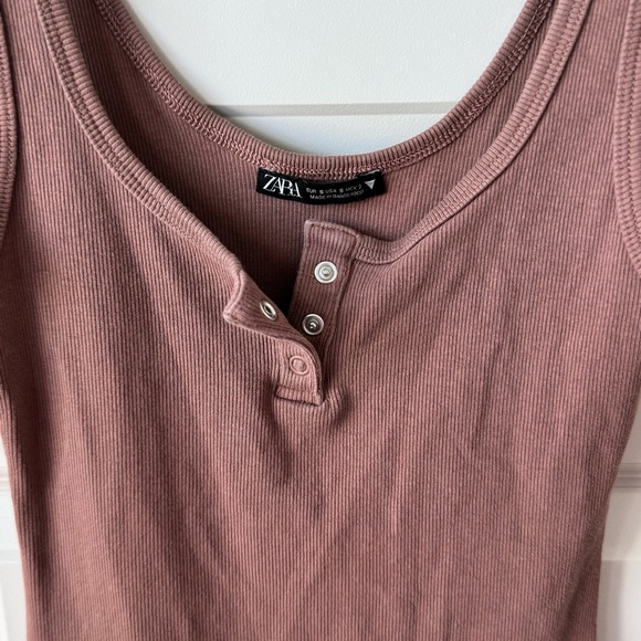 Zara Women’s Button Snap Bodycon Ribbed Tank Mini Dress Size Small - Picture 2 of 4